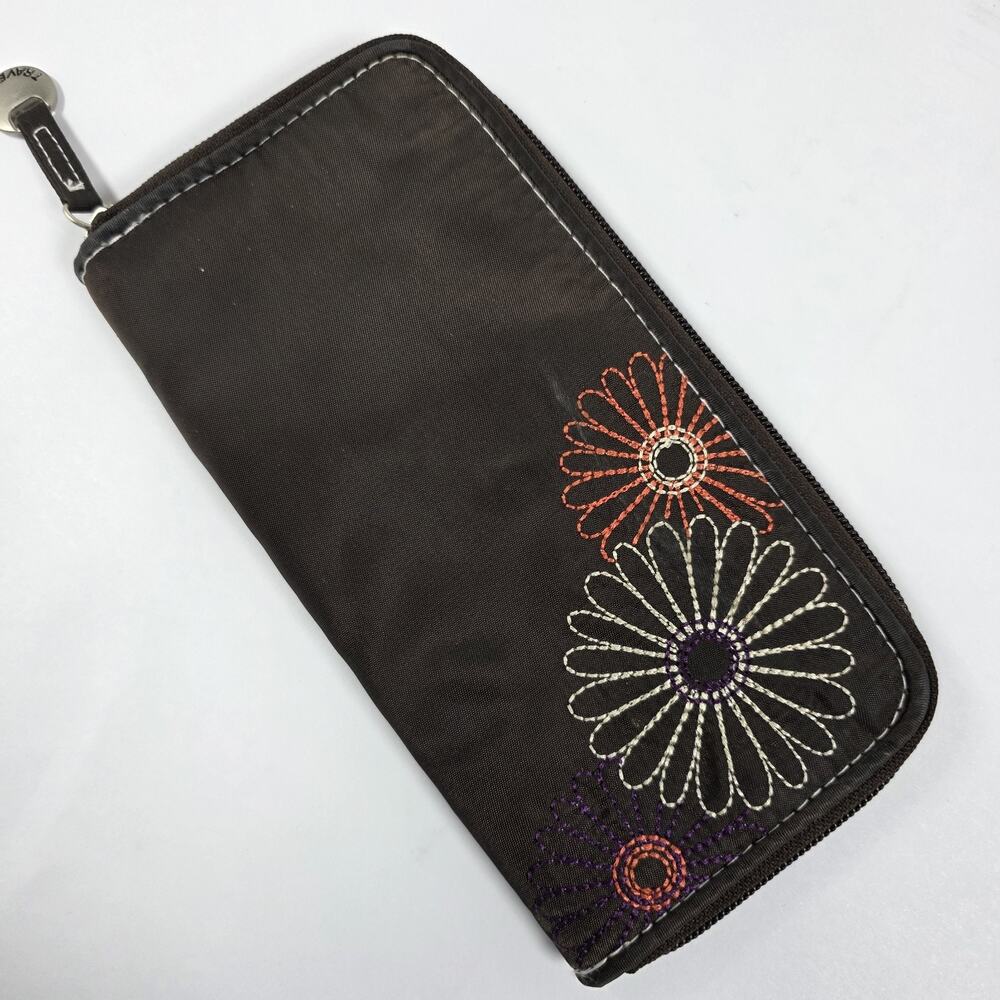 Travelon Floral Embroidered multicolor Zip around Wallet Organizer Brown